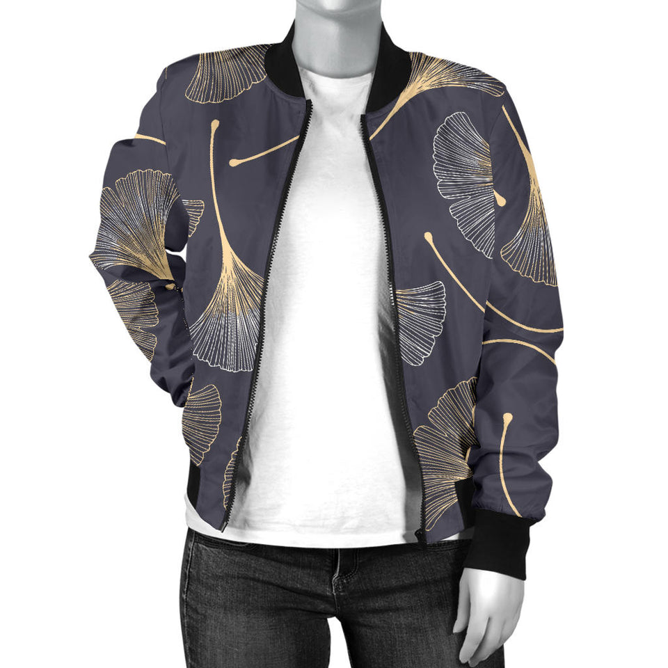 Gold Ginkgo Leaves Women'S Bomber Jacket