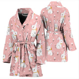 Cute White Rabbit Flower Pink Background Women'S Bathrobe