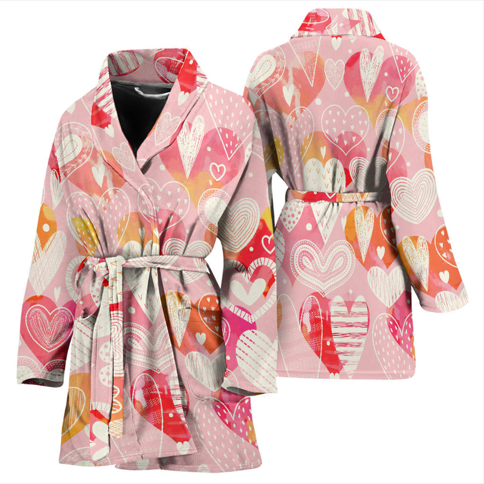 Hand Drawn Heart Design Pattern Women'S Bathrobe