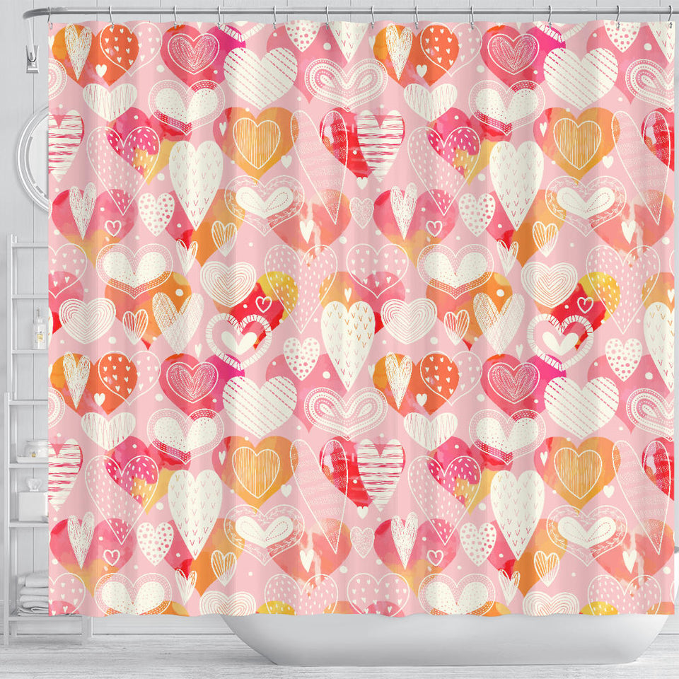 Hand Drawn Heart Design Pattern Shower Curtain Fulfilled In US