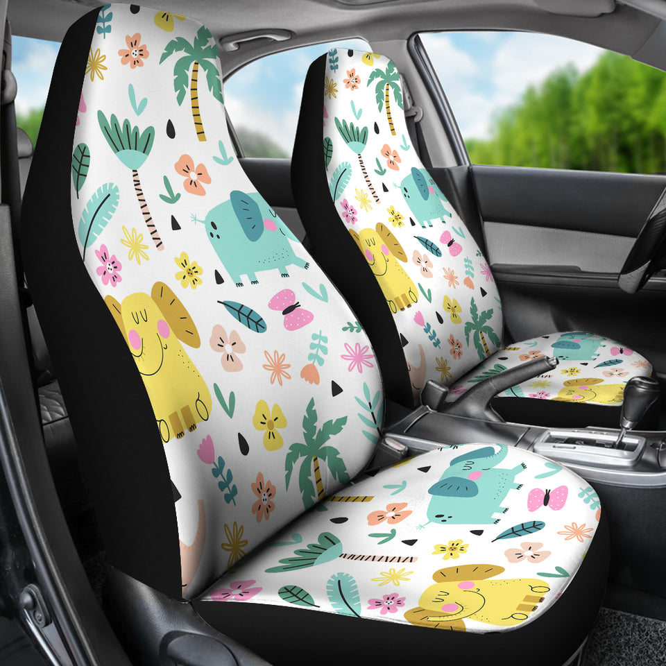 Cute Elephants Palm Tree Flower Butterfly Pattern Universal Fit Car Seat Covers