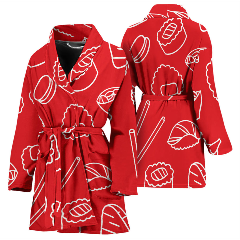 Sushi Pattern Red Background Women'S Bathrobe