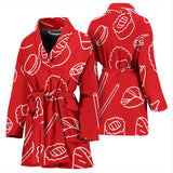 Sushi Pattern Red Background Women'S Bathrobe