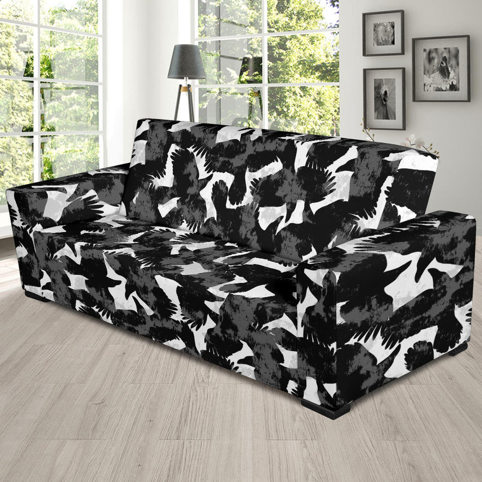 Crow Illustration Pattern Sofa Slipcover