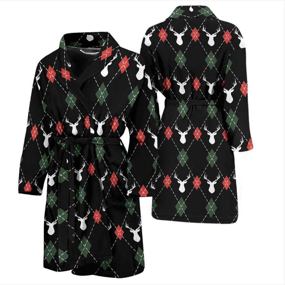 Deer Christmas New Year Pattern Argyle Men'S Bathrobe