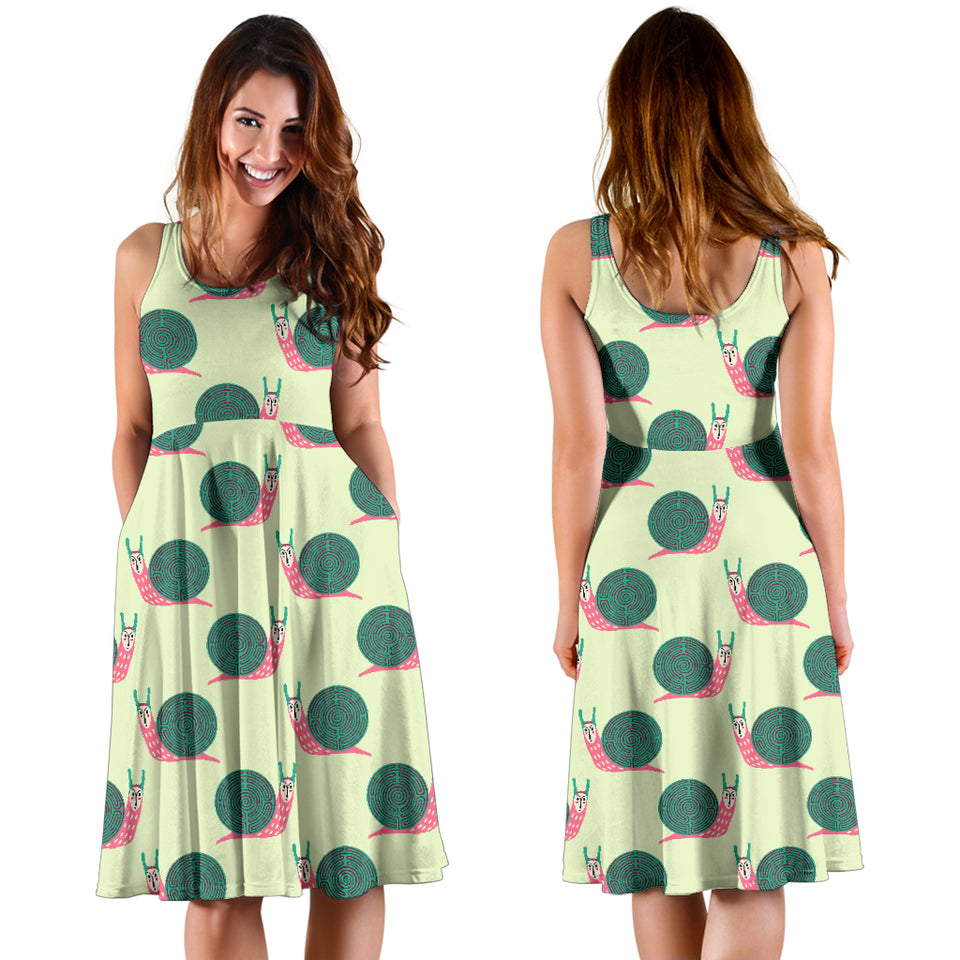 Snail Pattern Print Design 04 Sleeveless Midi Dress
