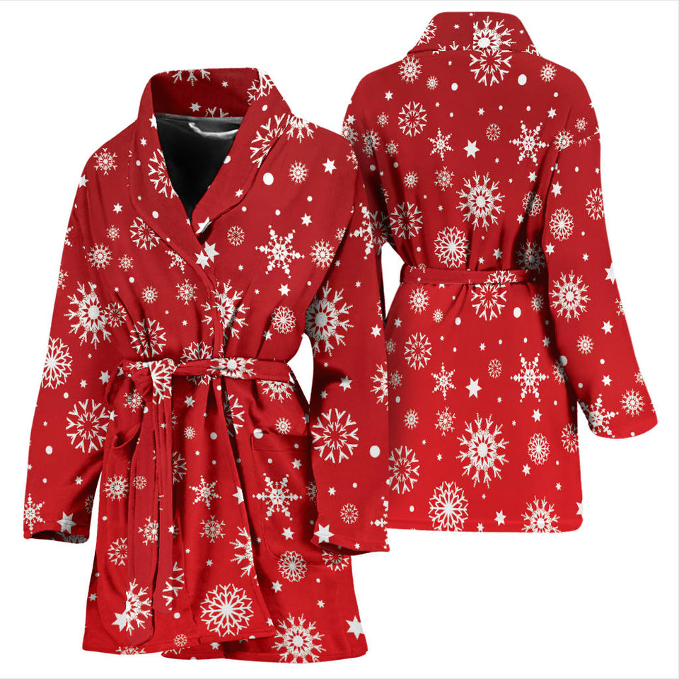 Snowflake Pattern Red Background Women'S Bathrobe