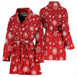 Snowflake Pattern Red Background Women'S Bathrobe