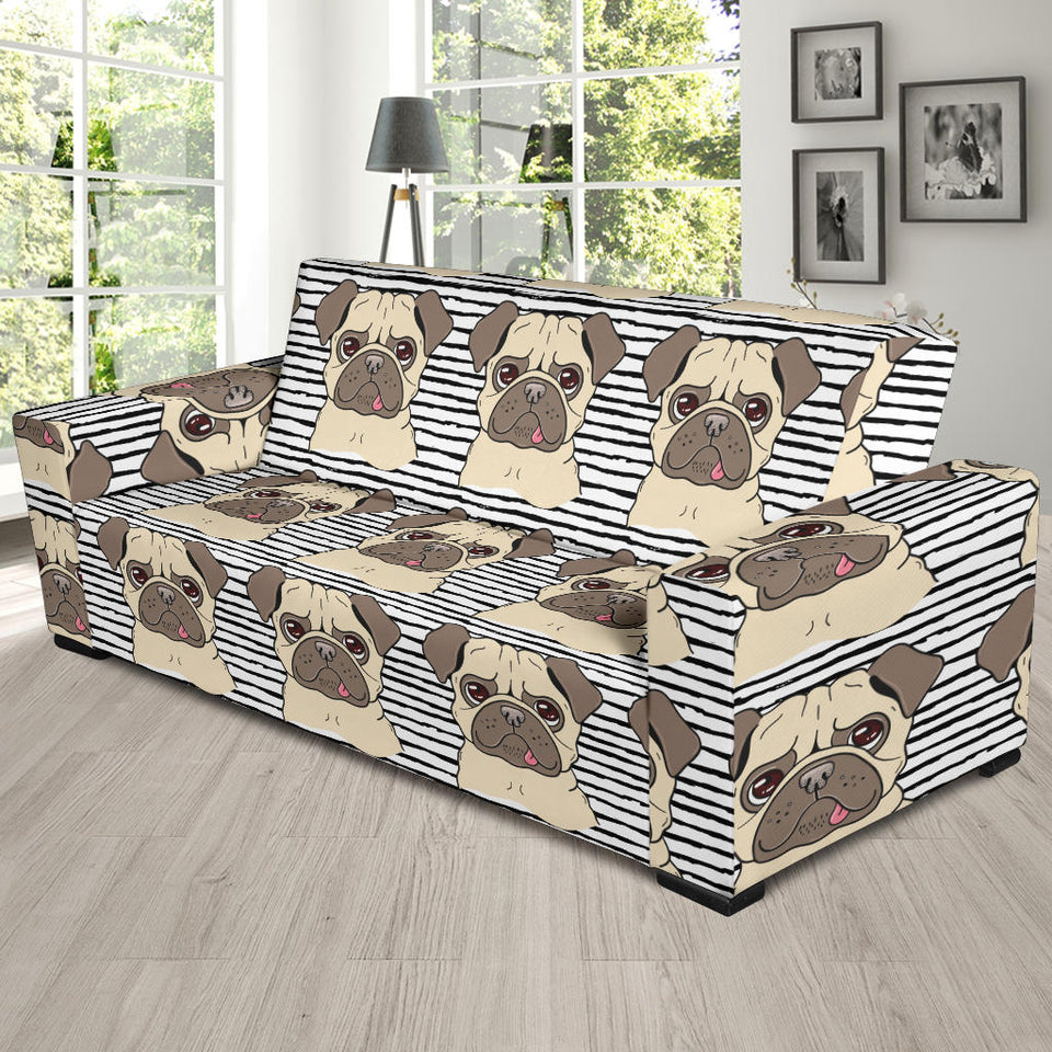 Happy Pug Pattern Sofa Slipcover
