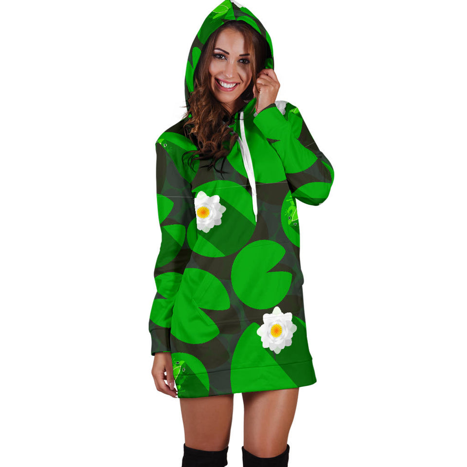 Frog Waterlily Pattern Women'S Hoodie Dress