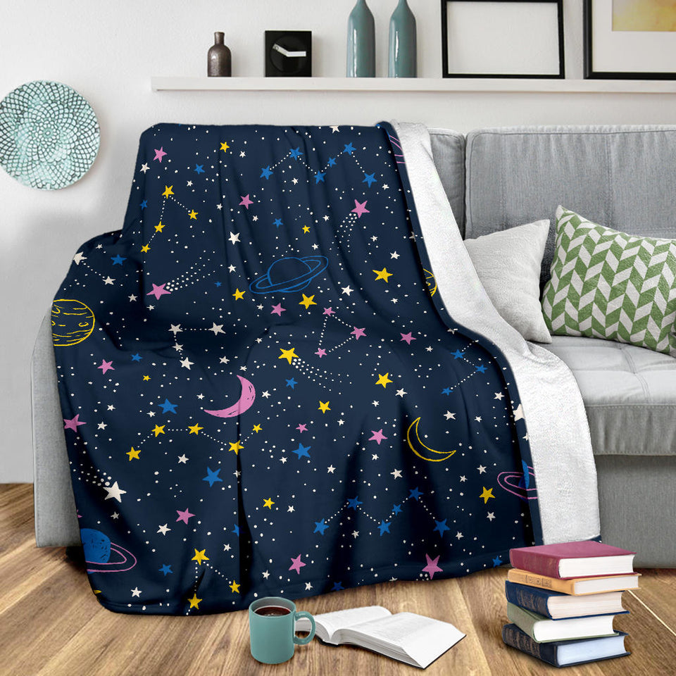 Space Pattern With Planets, Comets, Constellations And Stars Premium Blanket
