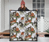 Monkey Red Hibiscus Flower Palm Leaves Floral Pattern Premium Quilt