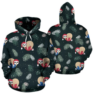 Cute Sloths Sleeping Christmas Ball Santa Hat Pattern Men Women Pullover Hoodie
