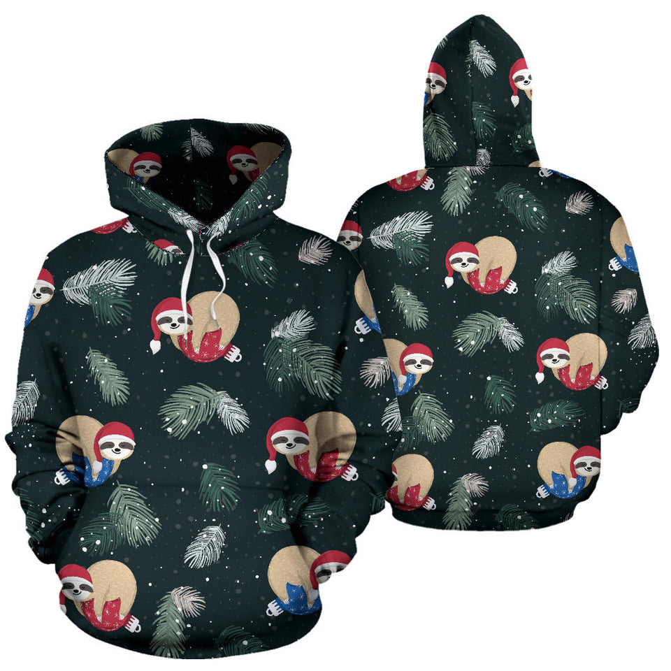 Cute Sloths Sleeping Christmas Ball Santa Hat Pattern Men Women Pullover Hoodie
