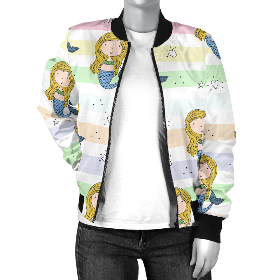Cute Hand Drawn Mermaid Women'S Bomber Jacket