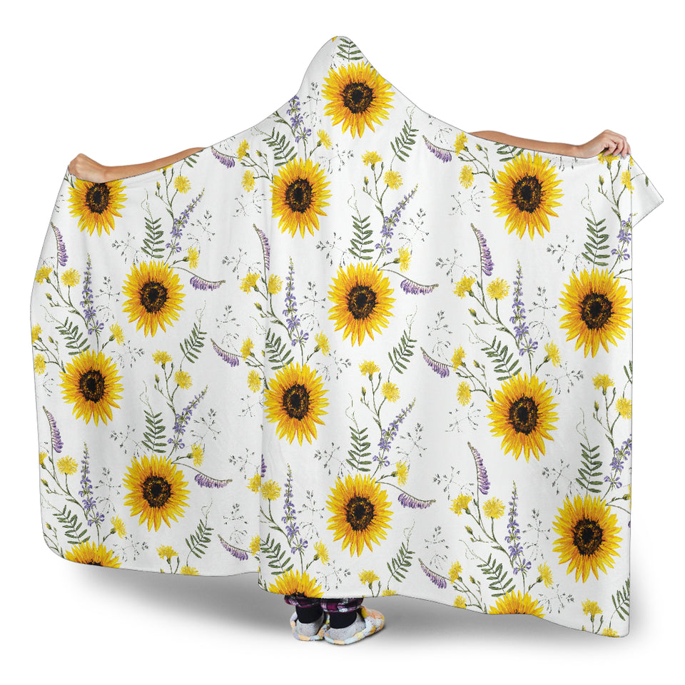 Beautiful Sunflowers Pattern Hooded Blanket