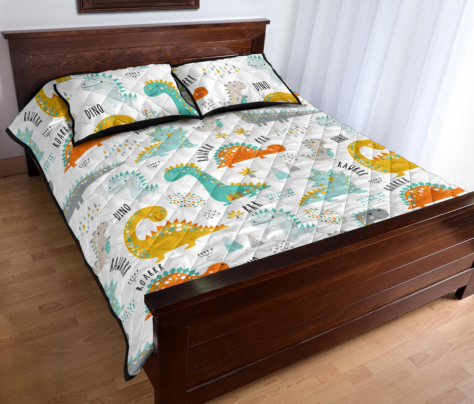 Cute funny kids dinosaurs pattern Quilt Bed Set