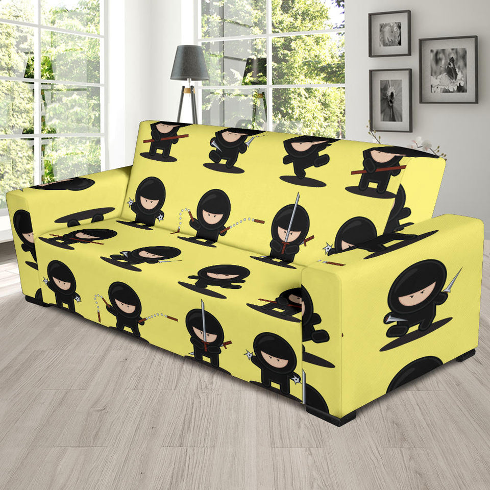 Cute Ninja Yellow Background Sofa Slipcover