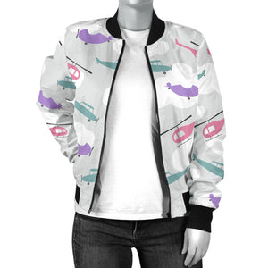 Helicopter Plane Pattern Women'S Bomber Jacket