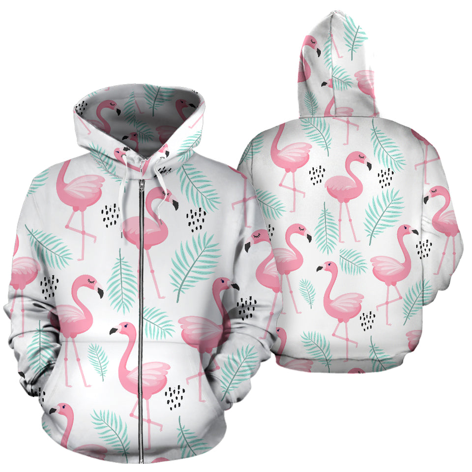 Cute Flamingo Pattern Zip Up Hoodie