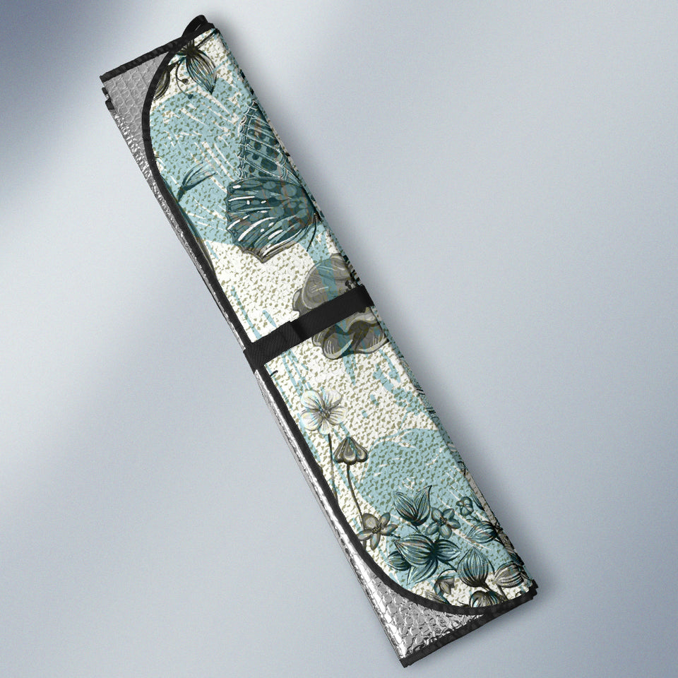 Dragonfly Butterfly Plants Insect Flower Vintage Style Pattern Car Sun Shade