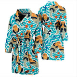 Cute Sea Otters Fishe Sea Urchin Pattern Men'S Bathrobe