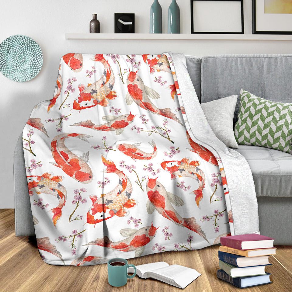 Watercolor Koi Fish Carp Fish Pattern Premium Blanket