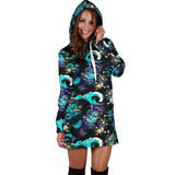 Dragon Sea Wave Pattern Women'S Hoodie Dress