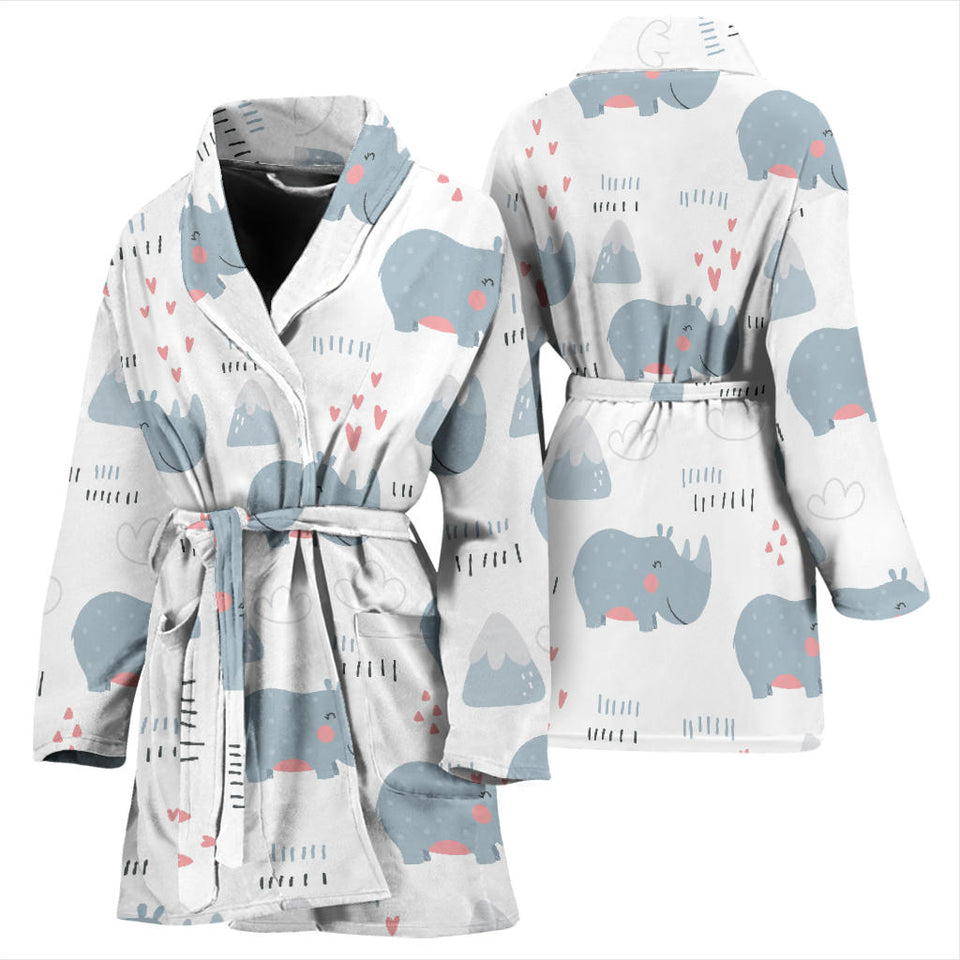 Cute Rhino Heart Pattern Women'S Bathrobe