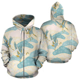 Bonsai Bamboo Stork Japanese Pattern Cream Theme Zip Up Hoodie