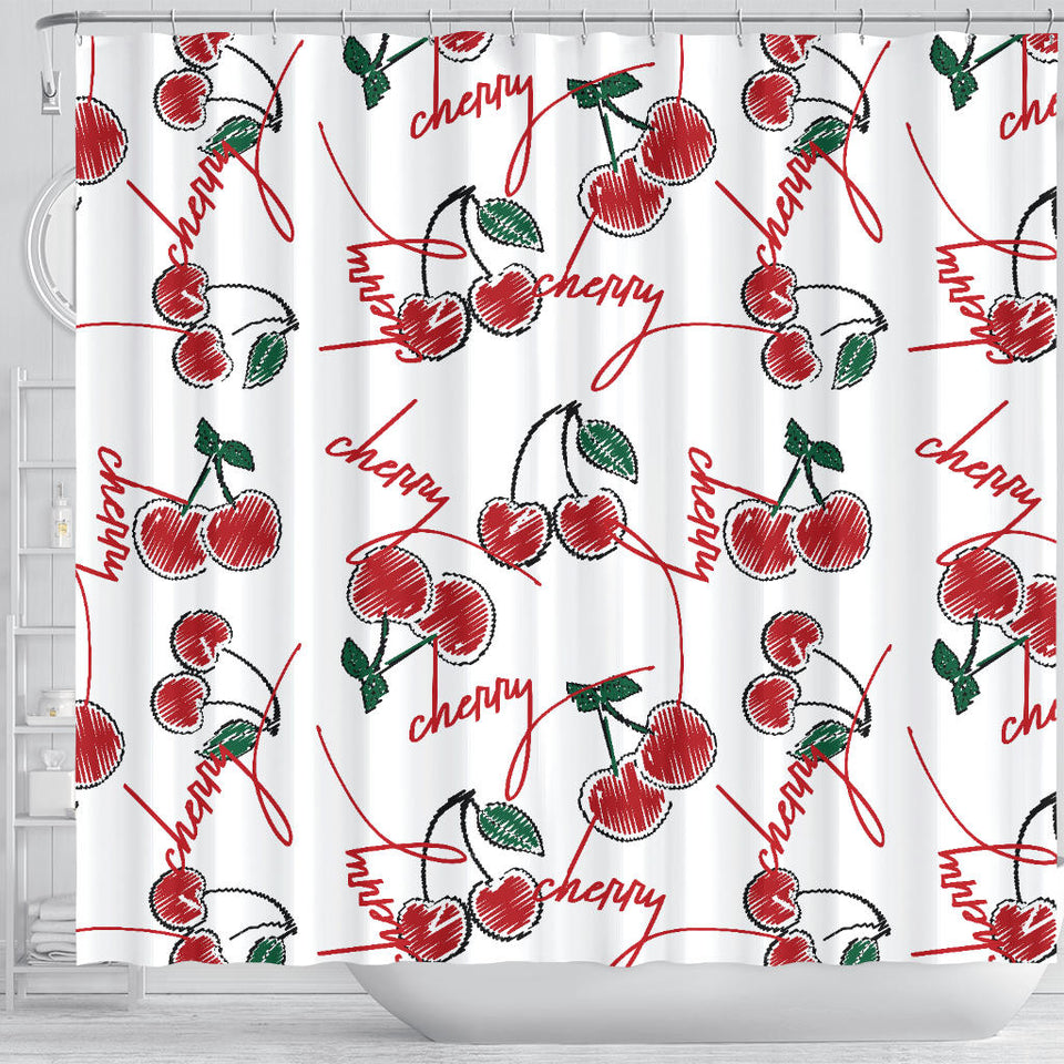 Hand Drawn Cherry Pattern Shower Curtain Fulfilled In US