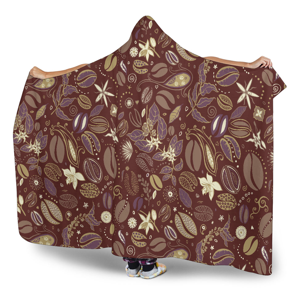 Coffee Bean Flower Pattern Hooded Blanket