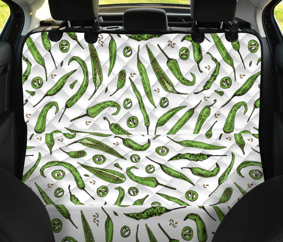 Hand Drawn Sketch Style Green Chili Peppers Pattern Dog Car Seat Covers