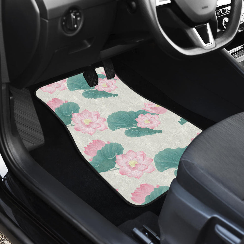 Pink Lotus Waterlily Leaves Pattern Front And Back Car Mats