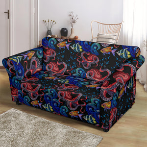 Octopus Sea Wave Tropical Fishe Pattern Loveseat Couch Slipcover