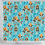 Cute Sea Otters Fishe Sea Urchin Pattern Shower Curtain Fulfilled In US