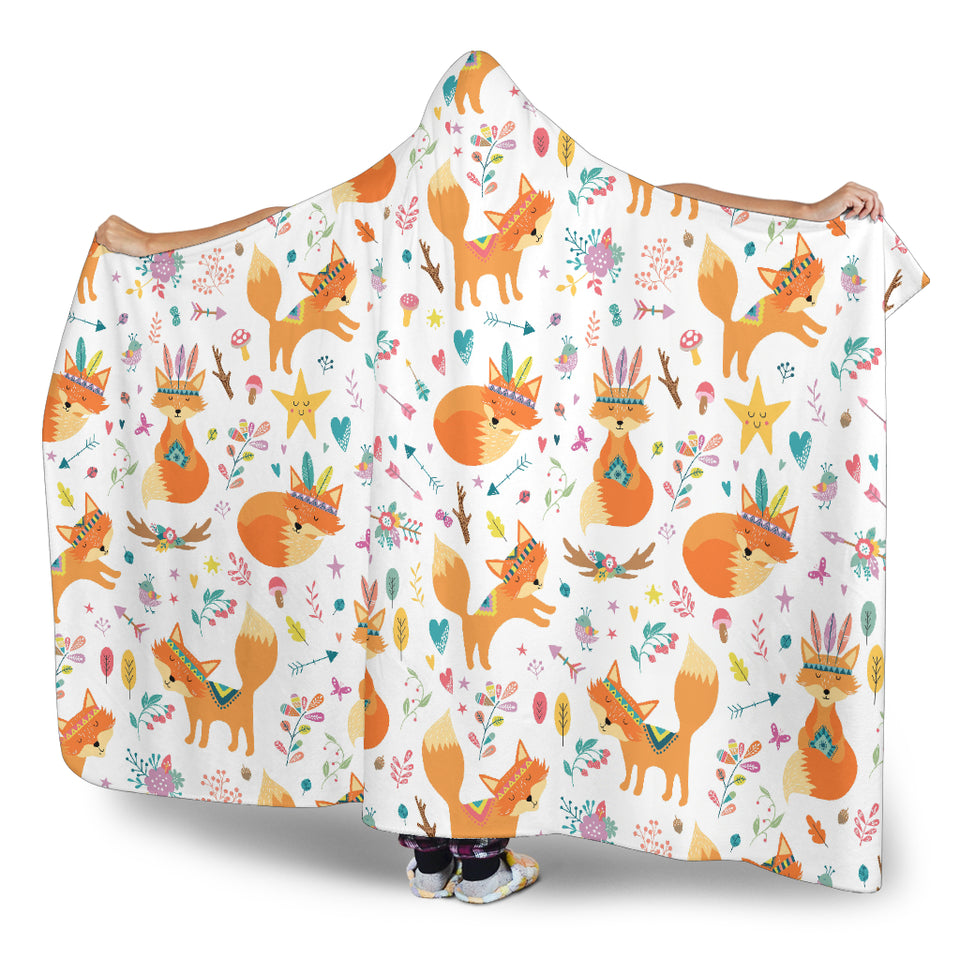 Cute Tribal Fox Pattern Hooded Blanket