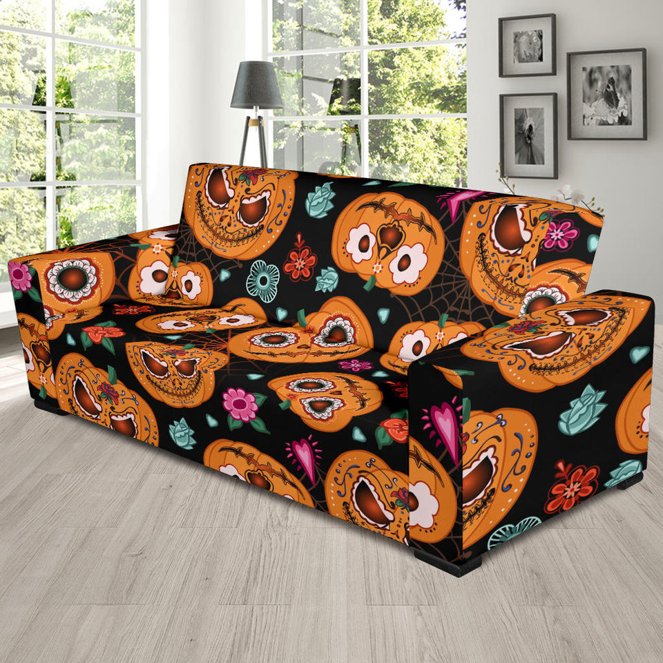 Pumpkin Flowers Spiderweb Halloween Theme Sofa Slipcover