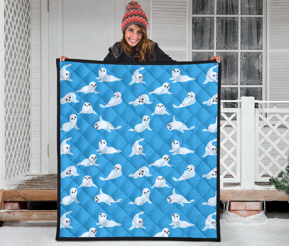 Cute Sea Lion Seal Pattern Background Premium Quilt