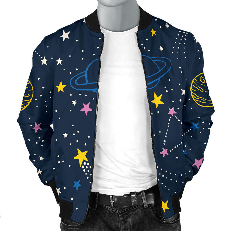 Space Pattern With Planets, Comets, Constellations And Stars Men'S Bomber Jacket