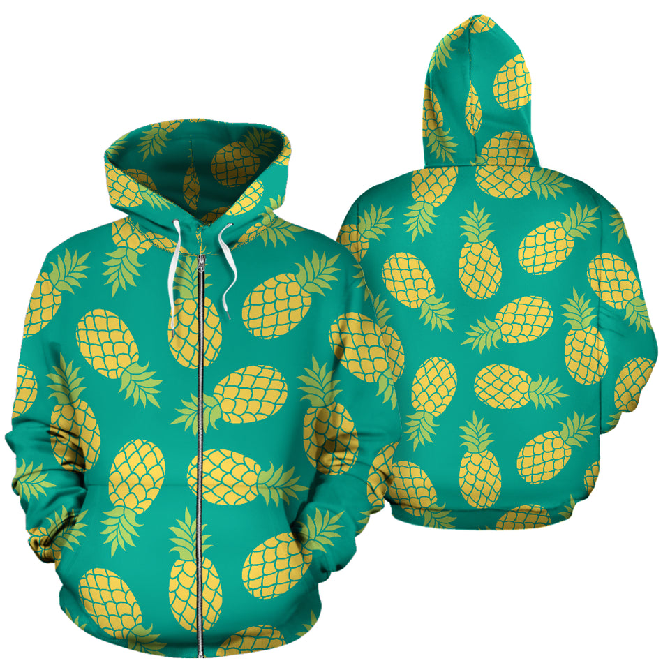 Pineapples Pattern Green Background Zip Up Hoodie