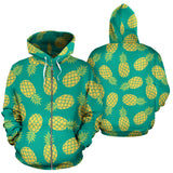 Pineapples Pattern Green Background Zip Up Hoodie