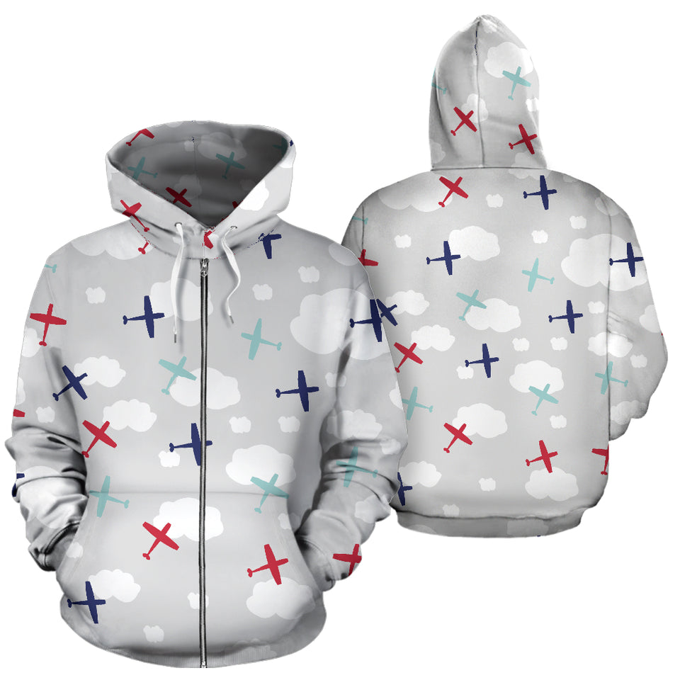 Airplane Cloud Grey Background Zip Up Hoodie