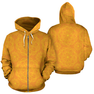 Orange Traditional Indian Element Pattern Zip Up Hoodie