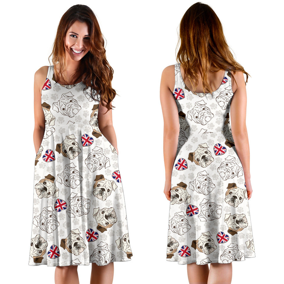 English Bulldog Pattern Print Design 01 Sleeveless Midi Dress