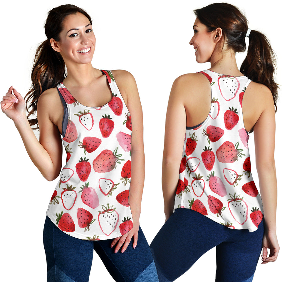 watercolor hand drawn beautiful strawberry pattern Women Racerback Tank Top