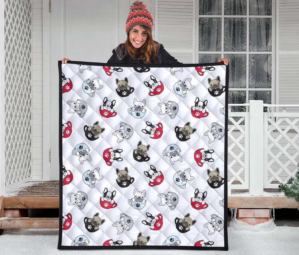 French Bulldog Cup Paw Pattern Premium Quilt