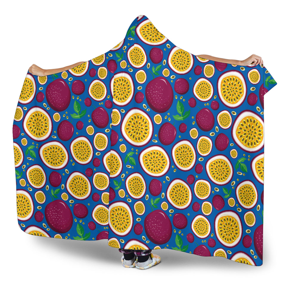 Passion Fruit Blue Background Hooded Blanket