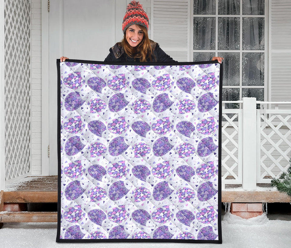Hedgehog Pattern Print Design 05 Premium Quilt