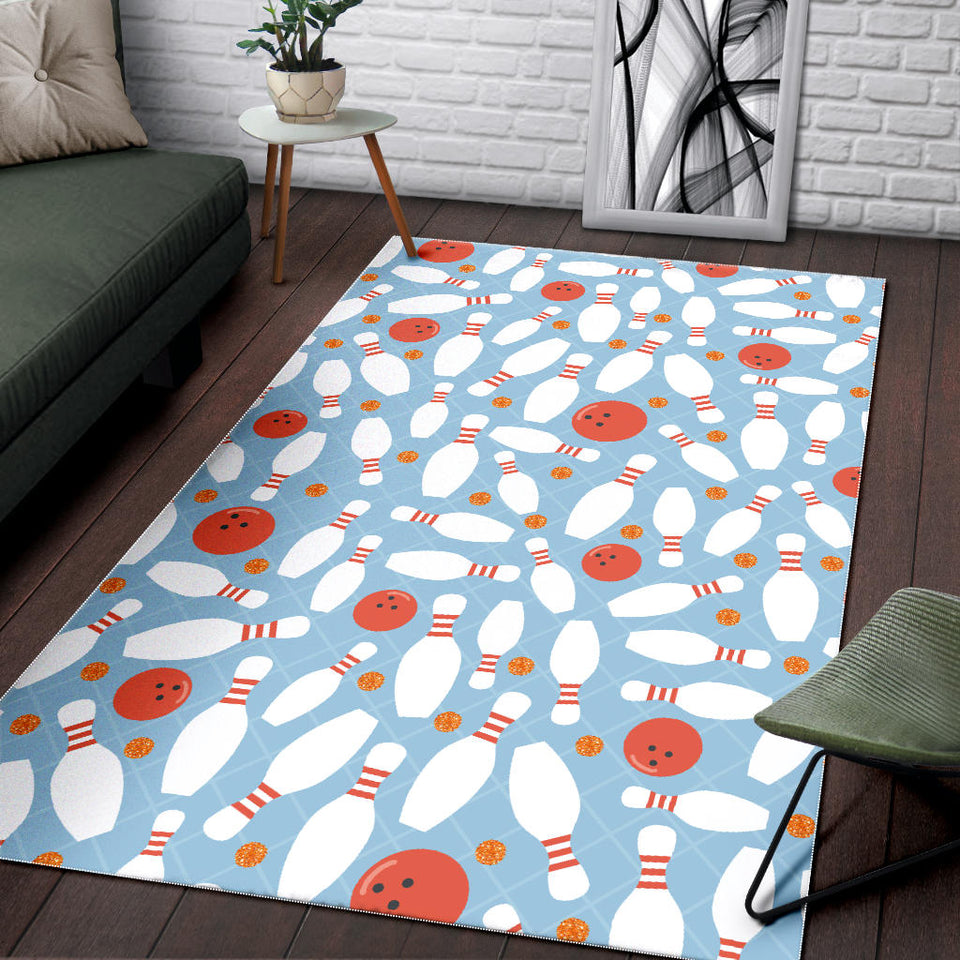 Bowling Ball Bowling Pins Blue Blackground Area Rug